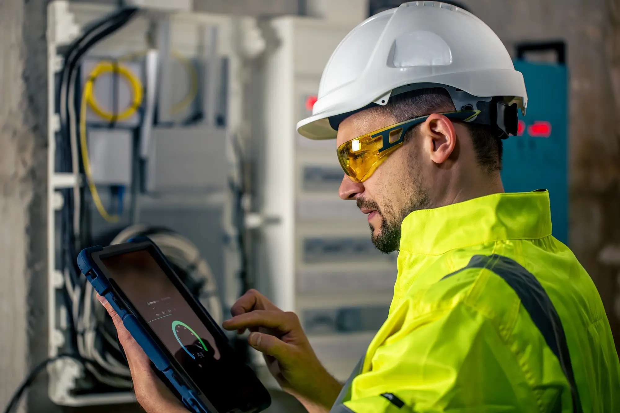 Ingeniero realizando mediciones con instrumentación técnica en una instalación industrial